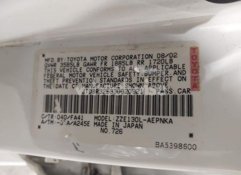 Photo 9 of 2003 Toyota Corolla LE (VIN JTDBR32E330020921)