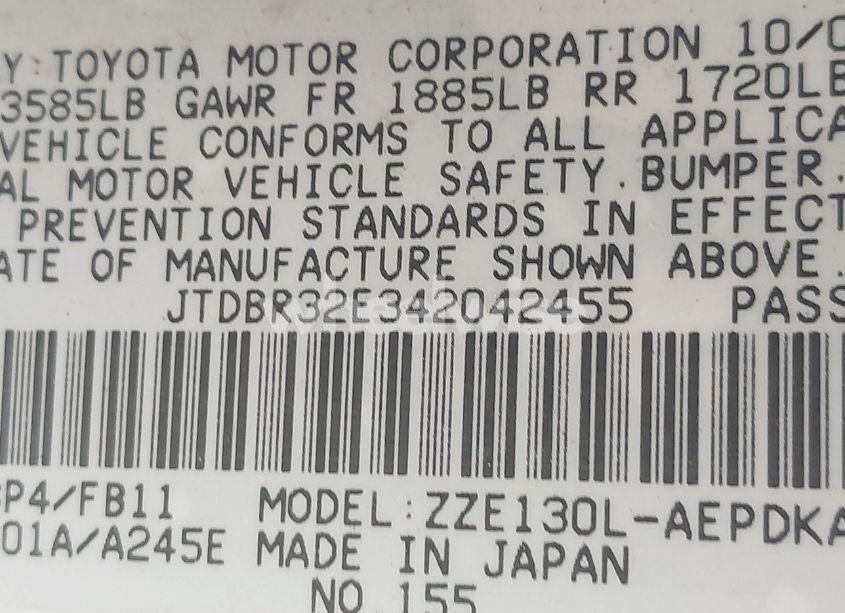 Photo 9 of 2004 Toyota Corolla CE (VIN JTDBR32E342042455)