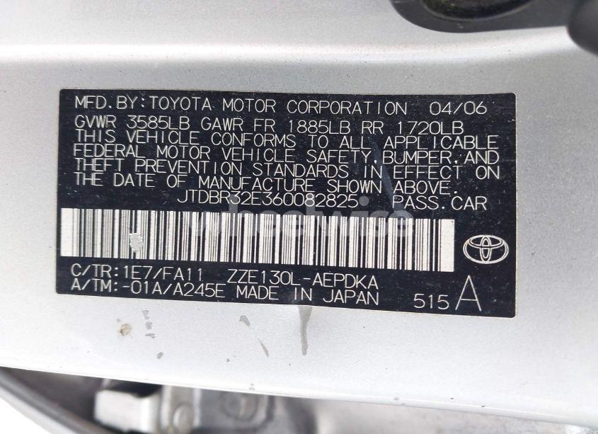Photo 9 of 2006 Toyota Corolla CE (VIN JTDBR32E360082825)