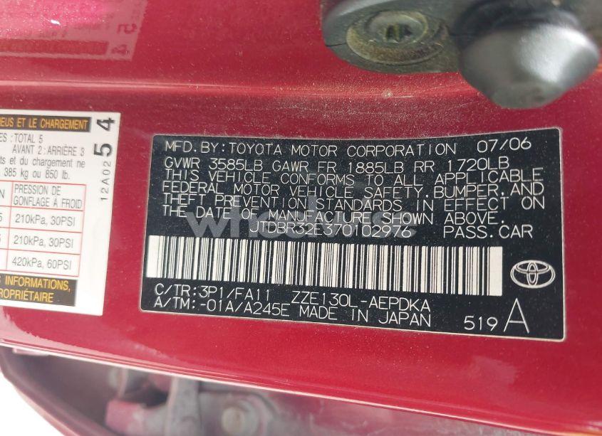 Photo 9 of 2007 Toyota Corolla CE (VIN JTDBR32E370102976)