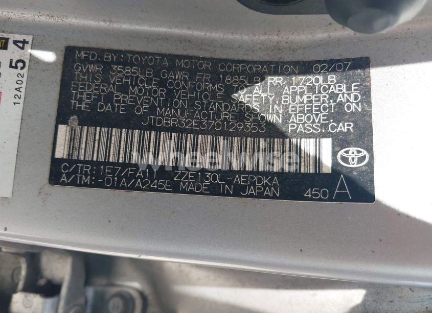 Photo 9 of 2007 Toyota Corolla CE (VIN JTDBR32E370129353)