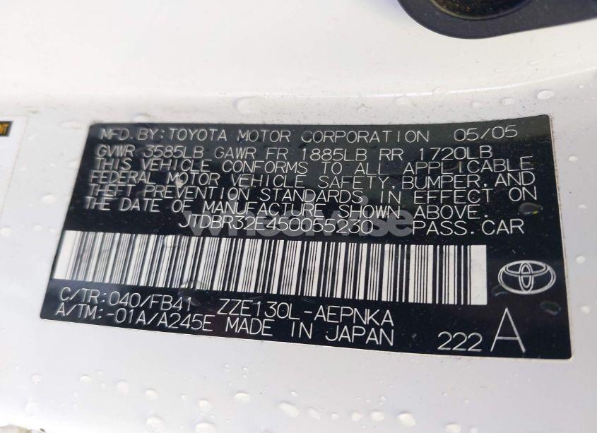 Photo 9 of 2005 Toyota Corolla LE (VIN JTDBR32E450055230)