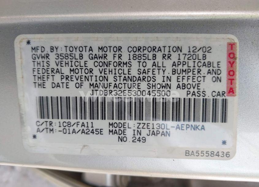 Photo 9 of 2003 Toyota Corolla LE (VIN JTDBR32E530045500)