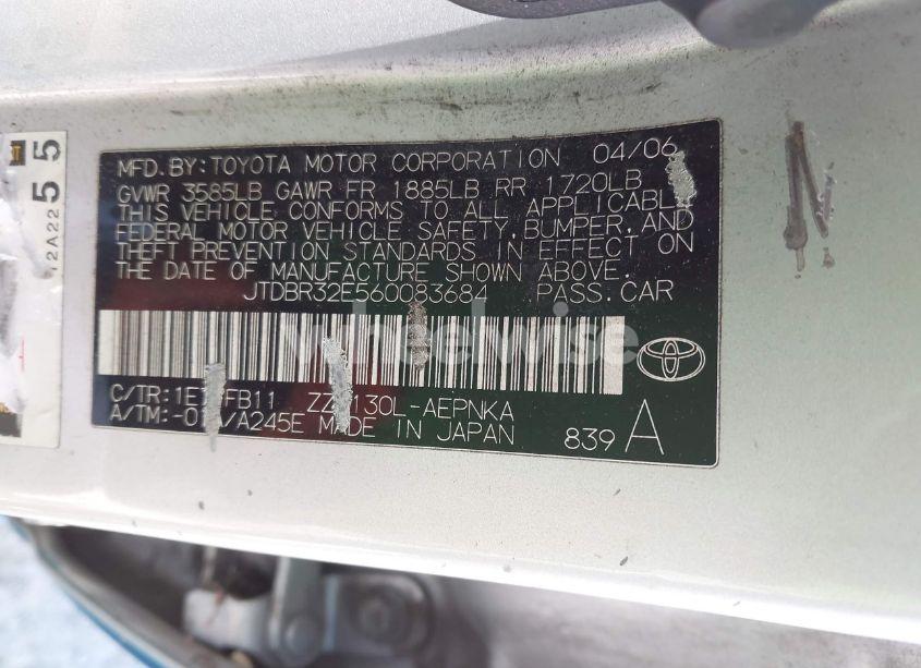 Photo 9 of 2006 Toyota Corolla LE (VIN JTDBR32E560083684)