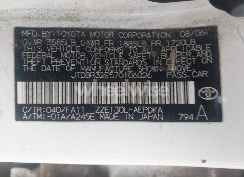 Photo 9 of 2007 Toyota Corolla CE (VIN JTDBR32E570106026)