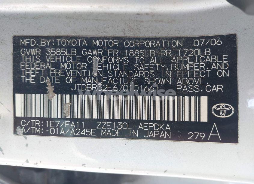 Photo 9 of 2007 Toyota Corolla CE (VIN JTDBR32E670101661)