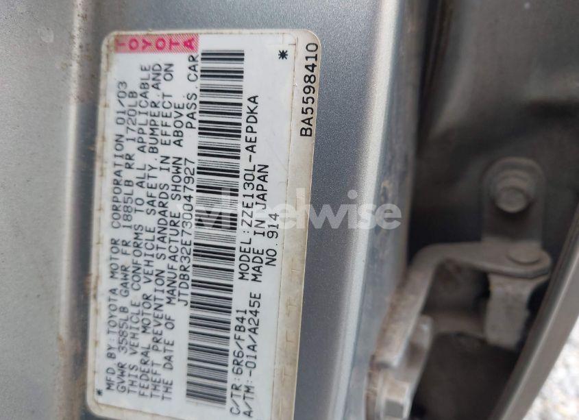 Photo 9 of 2003 Toyota Corolla CE/LE (VIN JTDBR32E730047927)