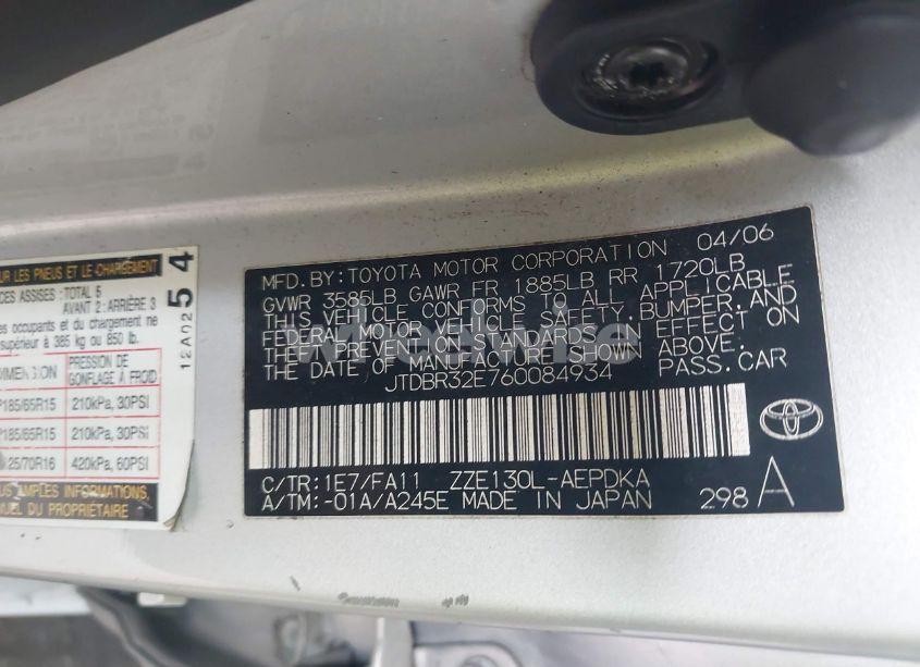 Photo 9 of 2006 Toyota Corolla CE (VIN JTDBR32E760084934)