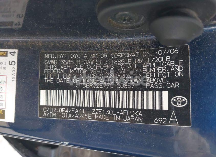 Photo 9 of 2007 Toyota Corolla CE (VIN JTDBR32E770100857)