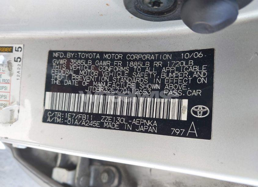 Photo 9 of 2007 Toyota Corolla LE (VIN JTDBR32E770112653)