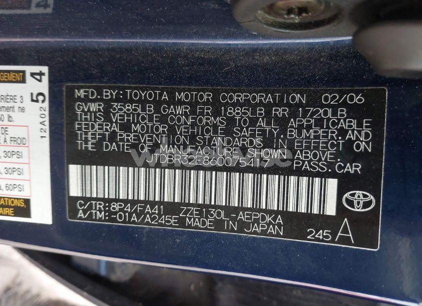 Photo 9 of 2006 Toyota Corolla CE (VIN JTDBR32E860075417)