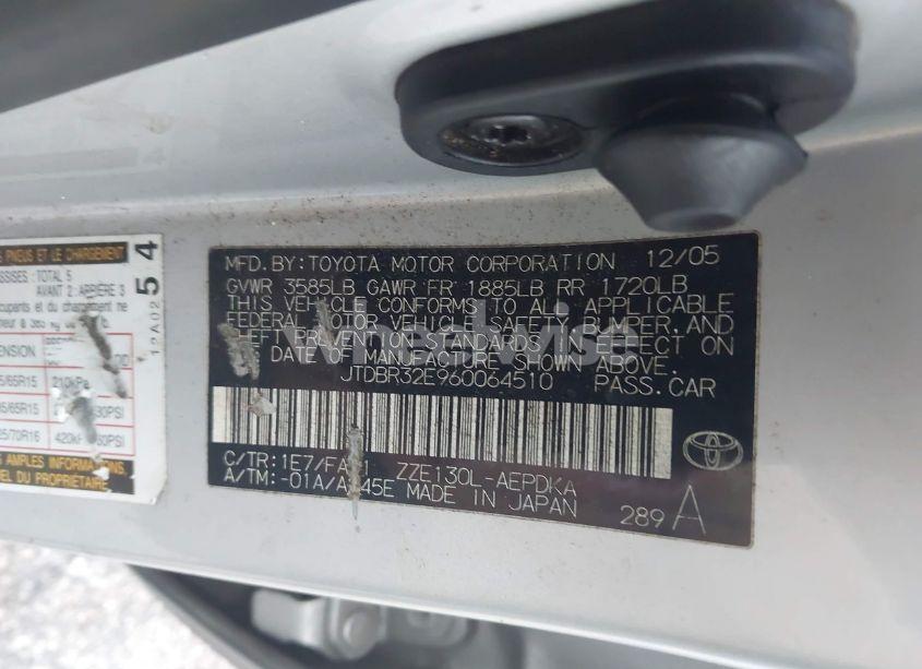 Photo 9 of 2006 Toyota Corolla CE (VIN JTDBR32E960064510)