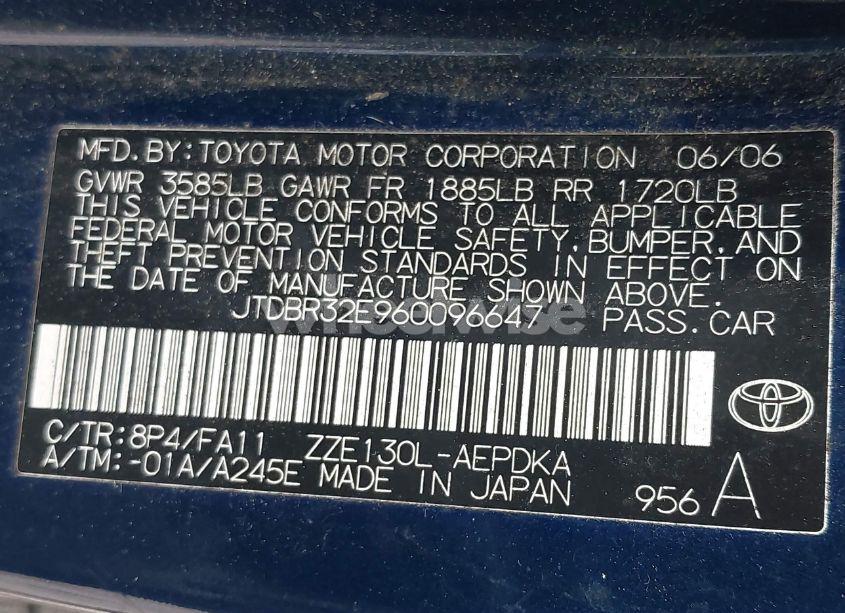 Photo 9 of 2006 Toyota Corolla CE (VIN JTDBR32E960096647)