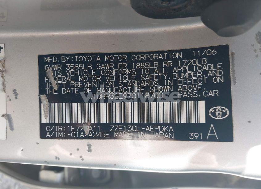 Photo 9 of 2007 Toyota Corolla CE (VIN JTDBR32E970118700)