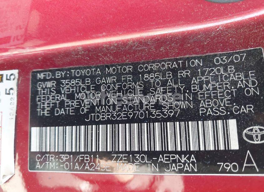 Photo 9 of 2007 Toyota Corolla LE (VIN JTDBR32E970135397)