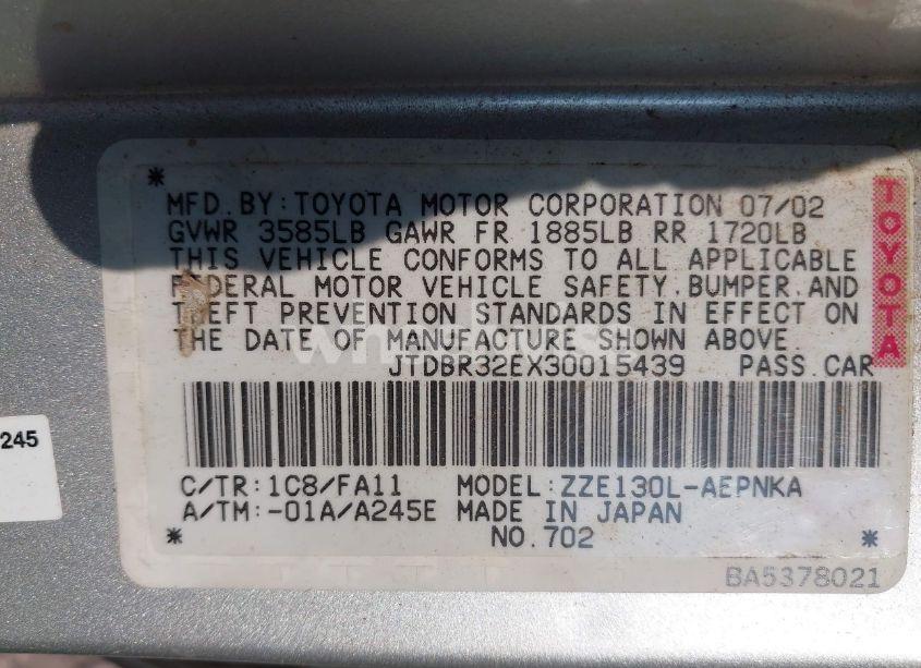 Photo 9 of 2003 Toyota Corolla LE (VIN JTDBR32EX30015439)