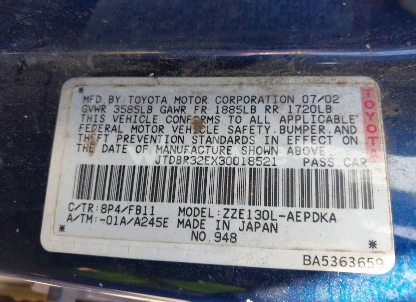 Photo 9 of 2003 Toyota Corolla CE (VIN JTDBR32EX30018521)