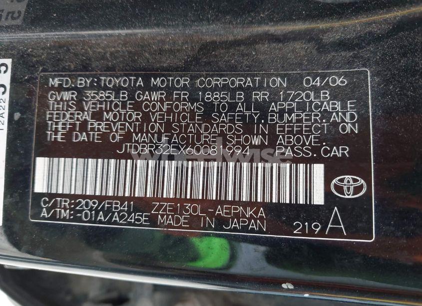 Photo 9 of 2006 Toyota Corolla LE (VIN JTDBR32EX60081994)