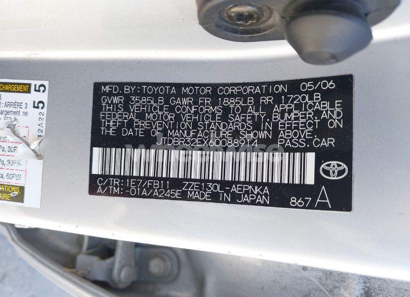 Photo 9 of 2006 Toyota Corolla LE (VIN JTDBR32EX60088914)