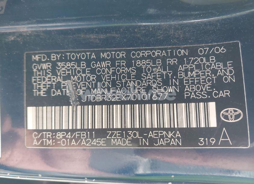 Photo 9 of 2007 Toyota Corolla LE (VIN JTDBR32EX70101677)