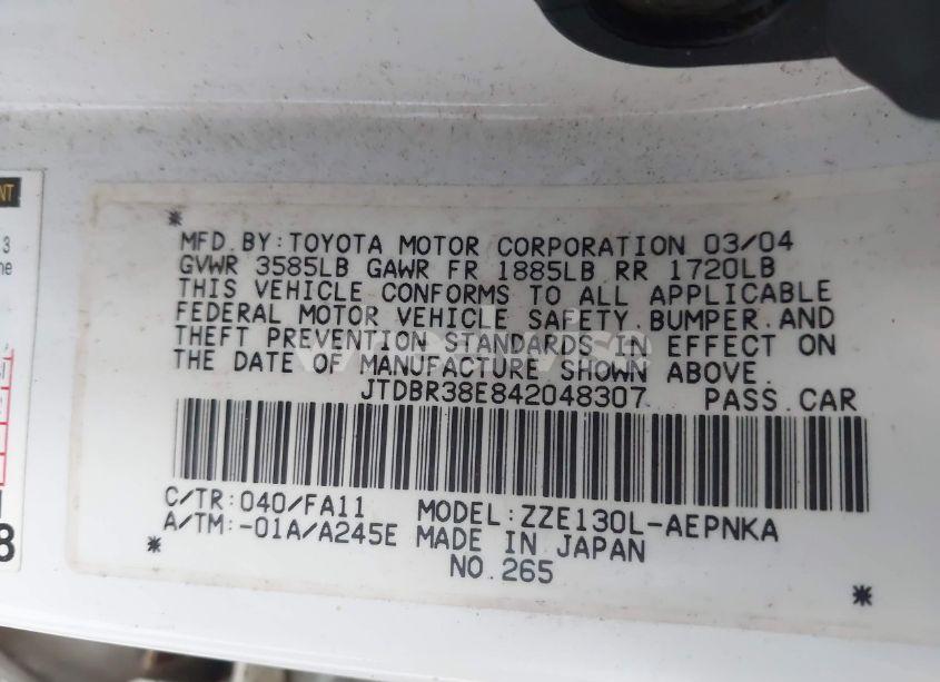 Photo 9 of 2004 Toyota Corolla LE (VIN JTDBR38E842048307)