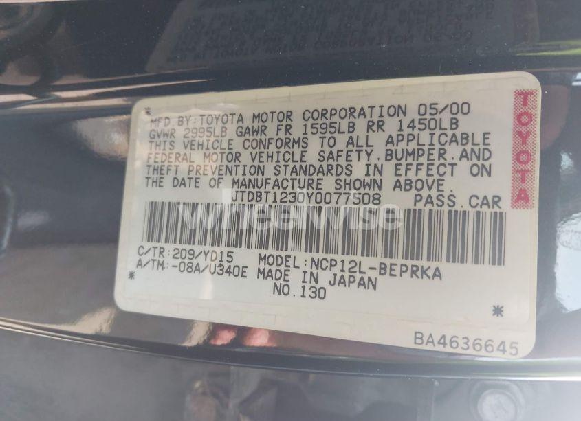 Photo 9 of 2000 Toyota Echo N/A (VIN JTDBT1230Y0077508)