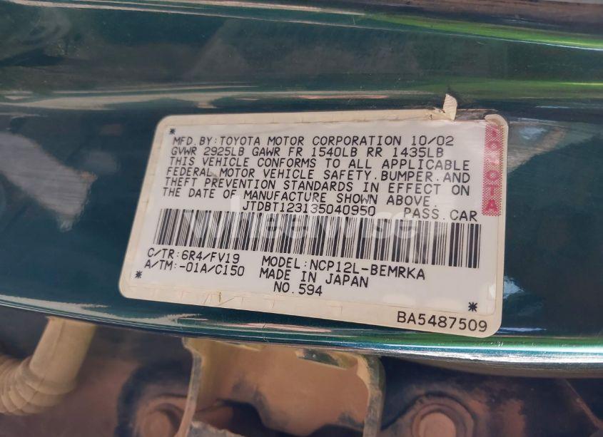 Photo 9 of 2003 Toyota Echo (VIN JTDBT123135040950)