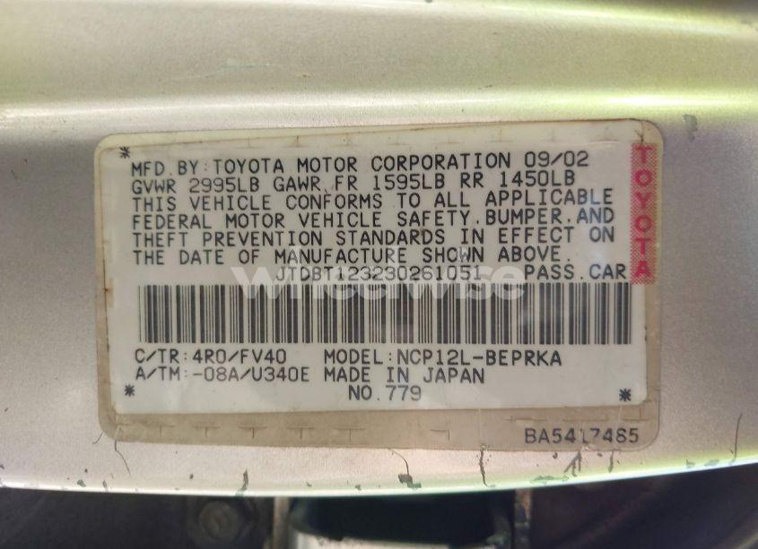 Photo 9 of 2003 Toyota Echo (VIN JTDBT123230261051)