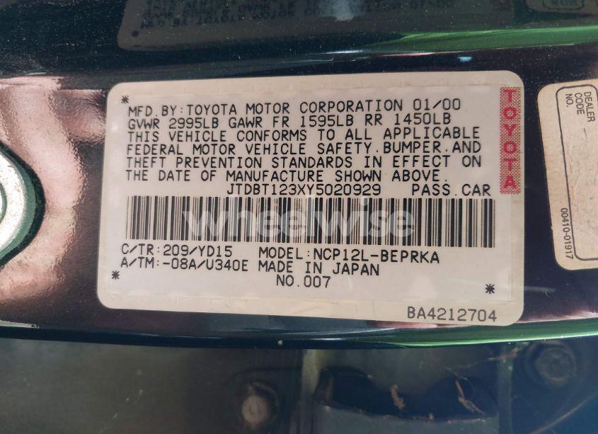 Photo 9 of 2000 Toyota Echo N/A (VIN JTDBT123XY5020929)