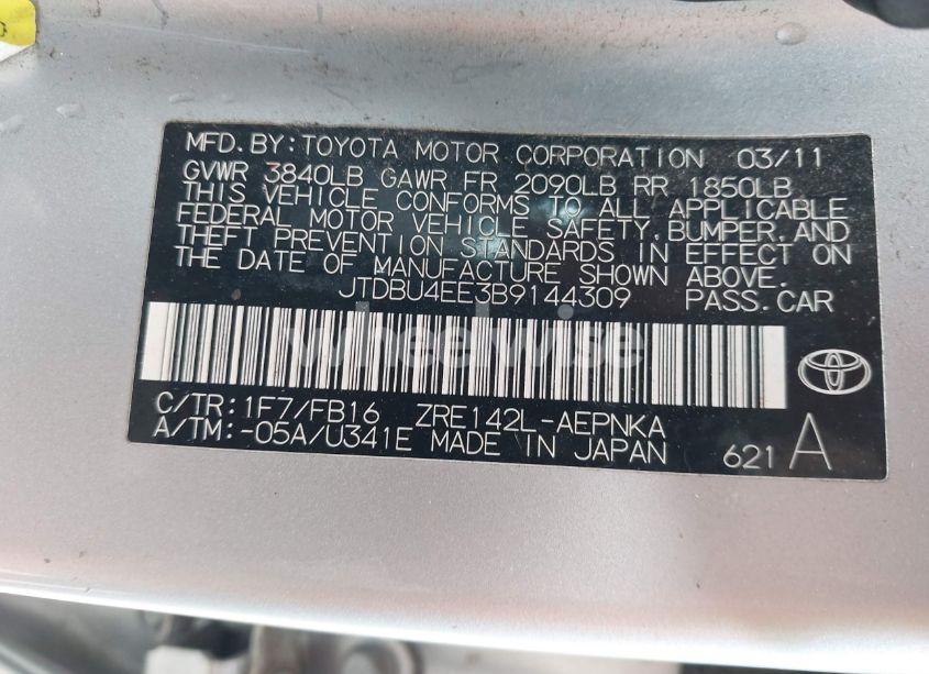 Photo 9 of 2011 Toyota Corolla LE (VIN JTDBU4EE3B9144309)