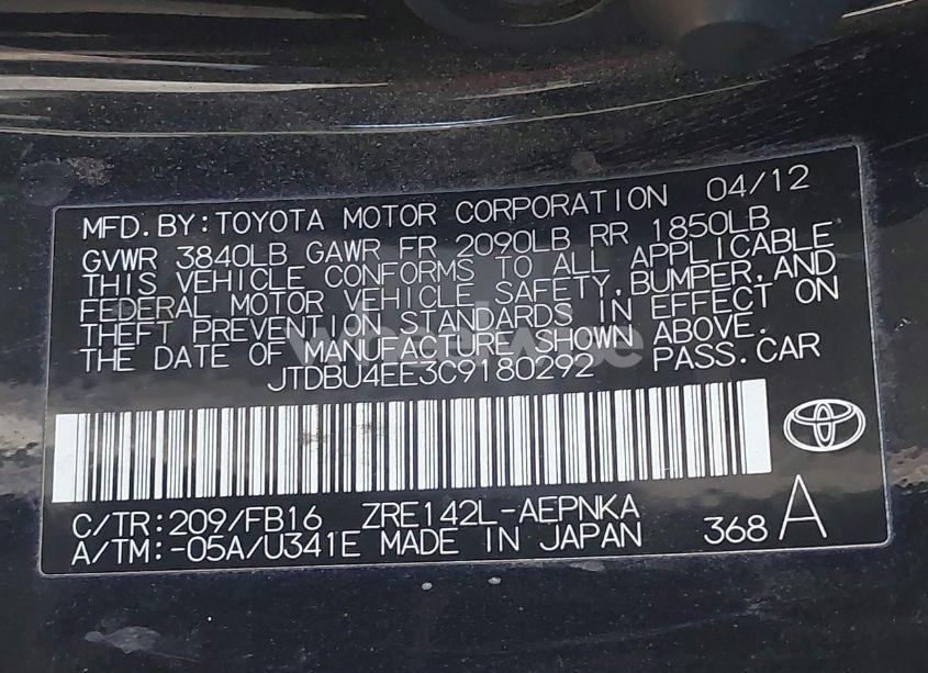 Photo 9 of 2012 Toyota Corolla LE (VIN JTDBU4EE3C9180292)