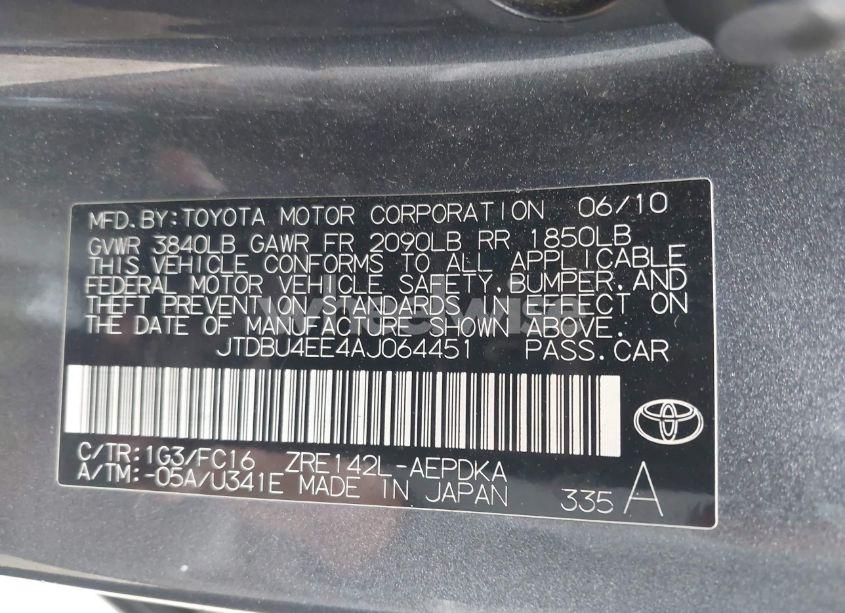 Photo 9 of 2010 Toyota Corolla LE (VIN JTDBU4EE4AJ064451)