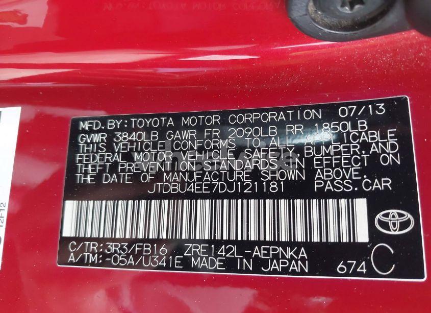 Photo 9 of 2013 Toyota Corolla LE (VIN JTDBU4EE7DJ121181)