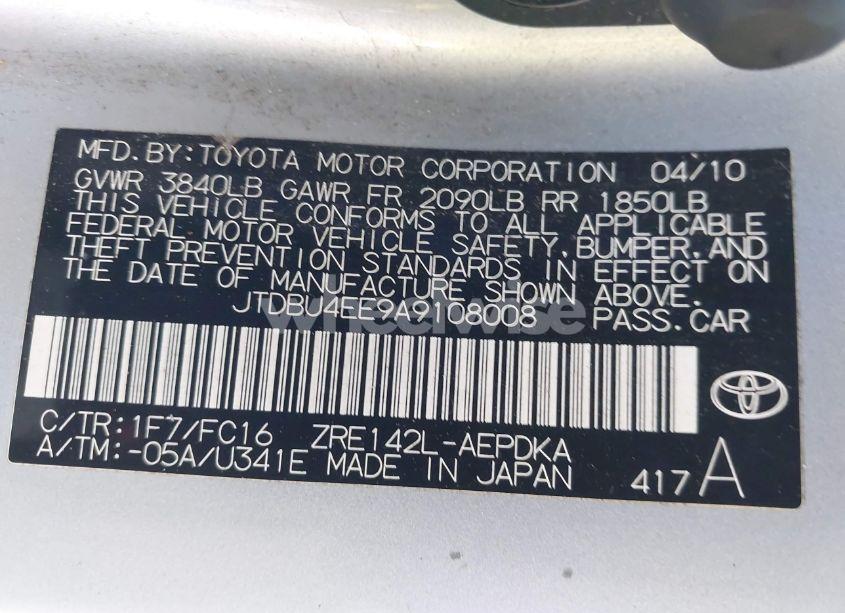 Photo 9 of 2010 Toyota Corolla LE (VIN JTDBU4EE9A9108008)