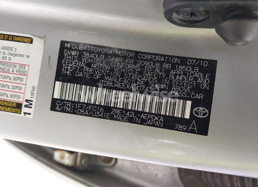 Photo 9 of 2010 Toyota Corolla LE/S/XLE (VIN JTDBU4EEXAJ074353)