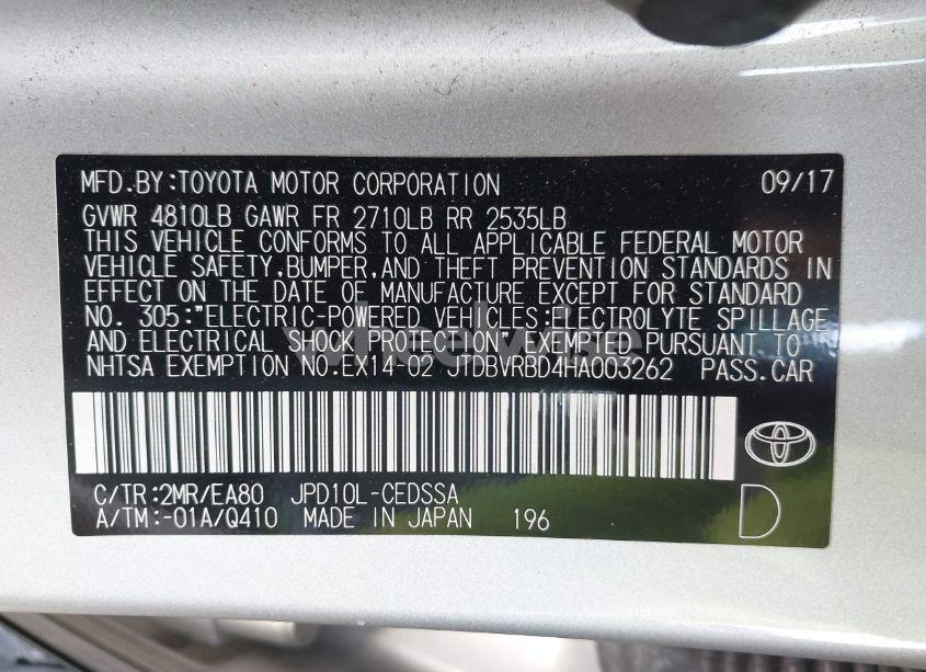 Photo 9 of 2017 Toyota Mirai (VIN JTDBVRBD4HA003262)