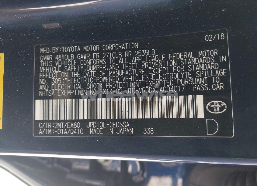 Photo 9 of 2018 Toyota Mirai (VIN JTDBVRBDXJA004017)