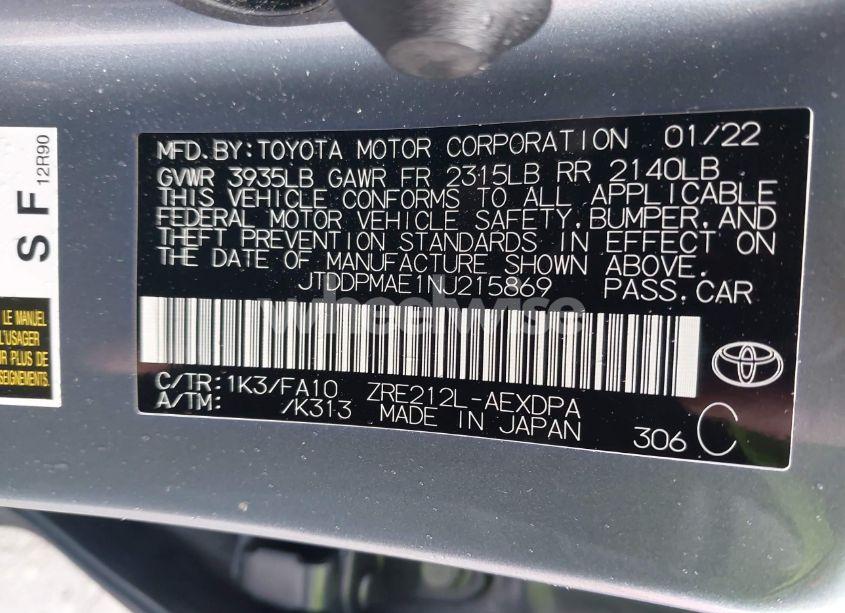 Photo 9 of 2022 Toyota Corolla L (VIN JTDDPMAE1NJ215869)