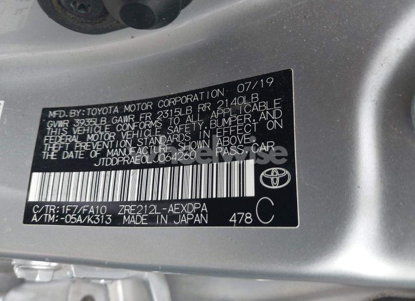 Photo 9 of 2020 Toyota Corolla L (VIN JTDDPRAE0LJ064260)