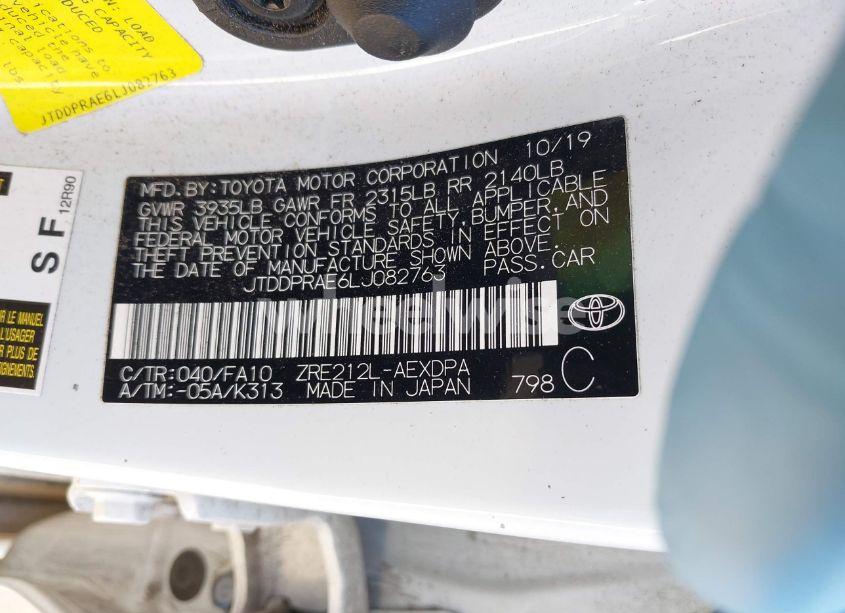 Photo 9 of 2020 Toyota Corolla L (VIN JTDDPRAE6LJ082763)