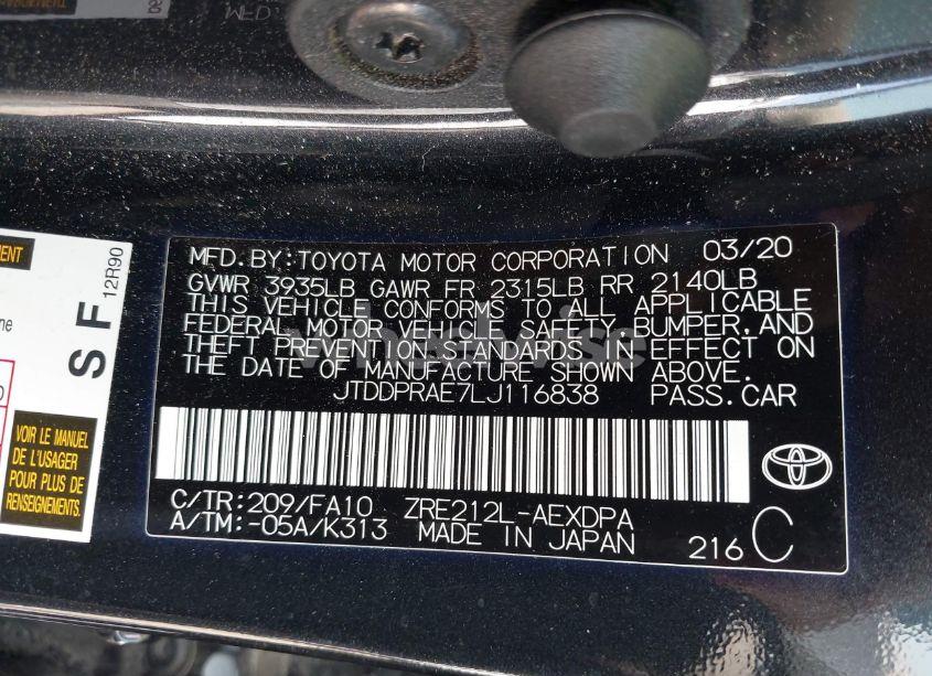 Photo 9 of 2020 Toyota Corolla L (VIN JTDDPRAE7LJ116838)