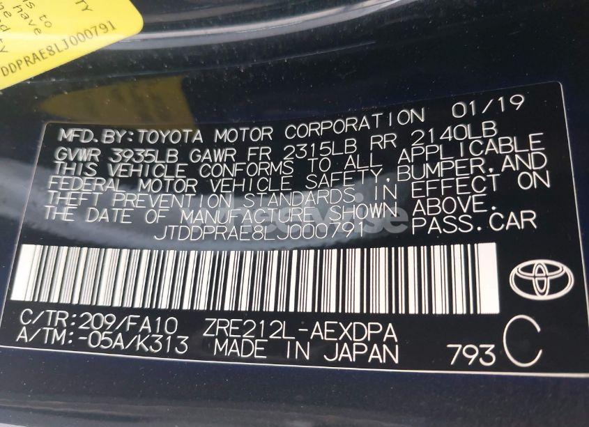 Photo 9 of 2020 Toyota Corolla L (VIN JTDDPRAE8LJ000791)