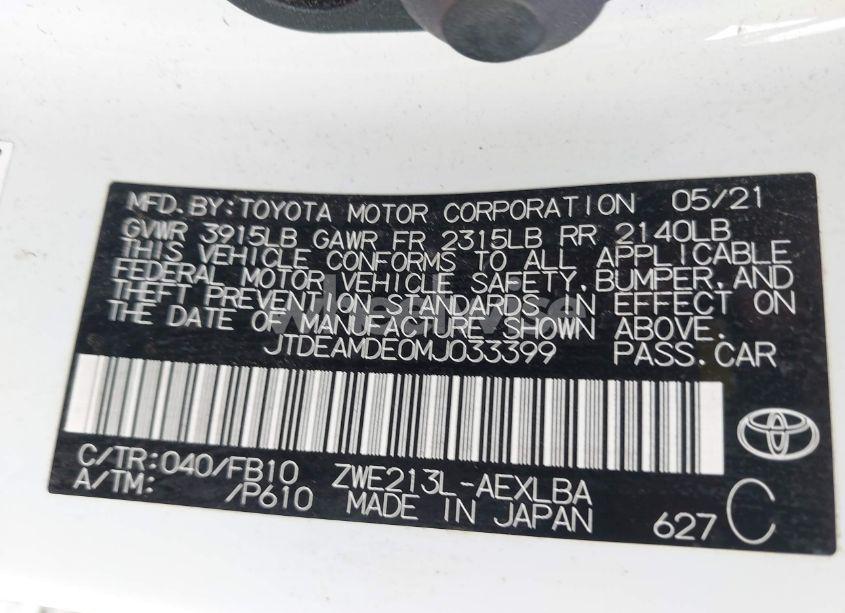 Photo 9 of 2021 Toyota Corolla HYBRID LE (VIN JTDEAMDE0MJ033399)