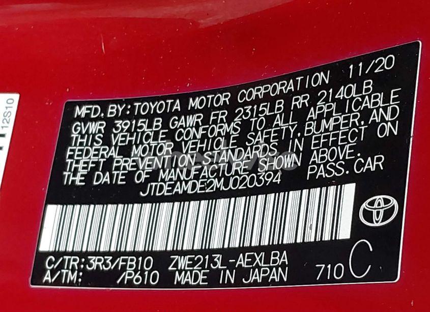 Photo 9 of 2021 Toyota Corolla HYBRID LE (VIN JTDEAMDE2MJ020394)