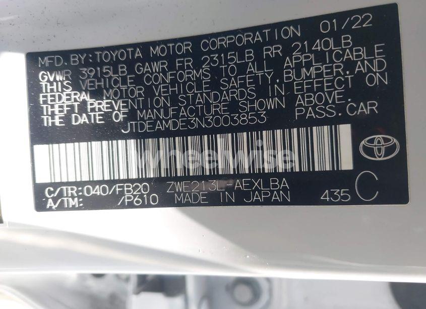 Photo 9 of 2022 Toyota Corolla HYBRID LE (VIN JTDEAMDE3N3003853)