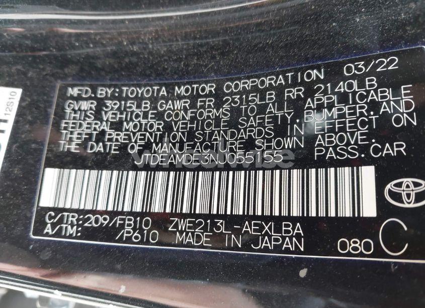 Photo 9 of 2022 Toyota Corolla HYBRID LE (VIN JTDEAMDE3NJ055155)