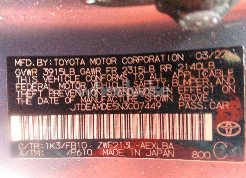 Photo 9 of 2022 Toyota Corolla HYBRID LE (VIN JTDEAMDE5N3007449)