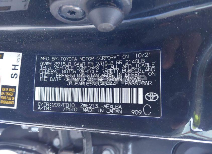 Photo 9 of 2022 Toyota Corolla HYBRID LE (VIN JTDEAMDE5NJ043444)