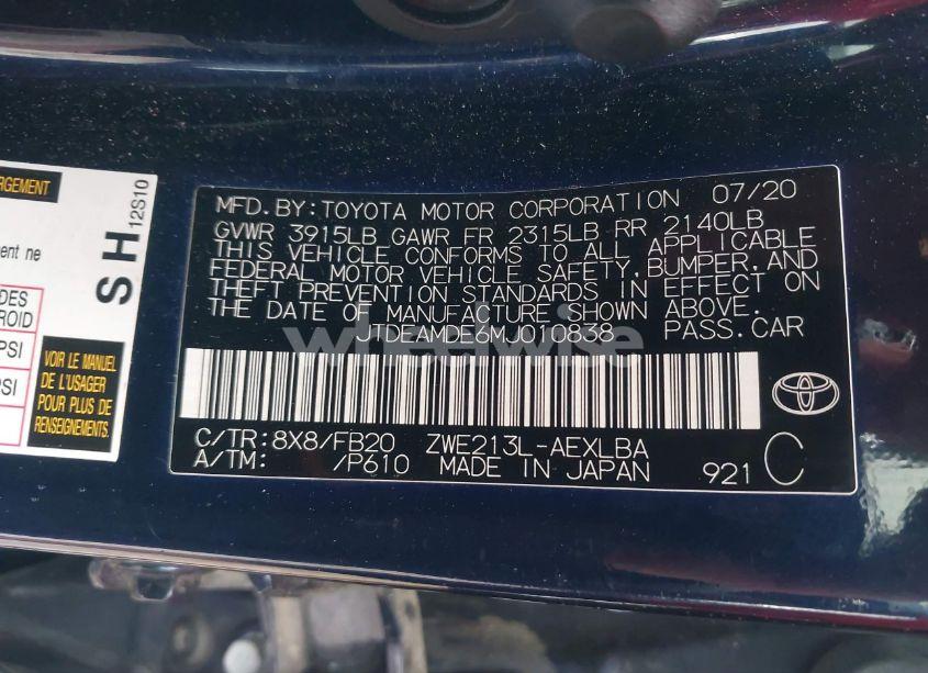 Photo 9 of 2021 Toyota Corolla HYBRID LE (VIN JTDEAMDE6MJ010838)