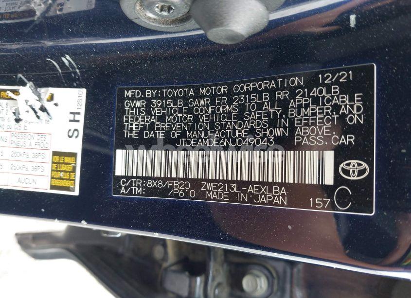 Photo 9 of 2022 Toyota Corolla HYBRID LE (VIN JTDEAMDE6NJ049043)